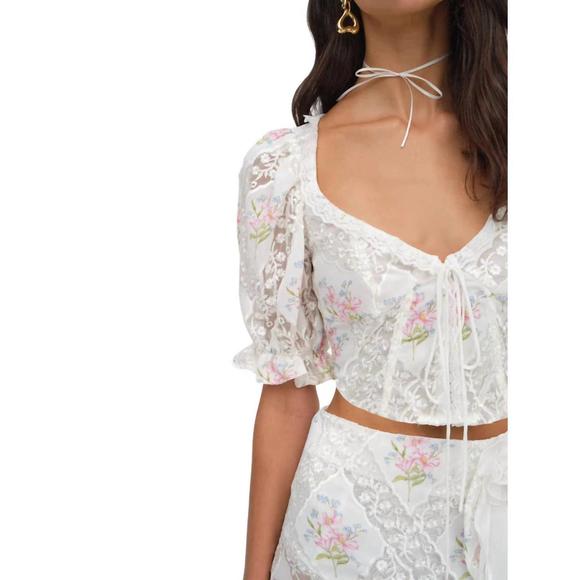 NEW FOR LOVE & LEMONS diana floral top in white - Picture 2 of 3